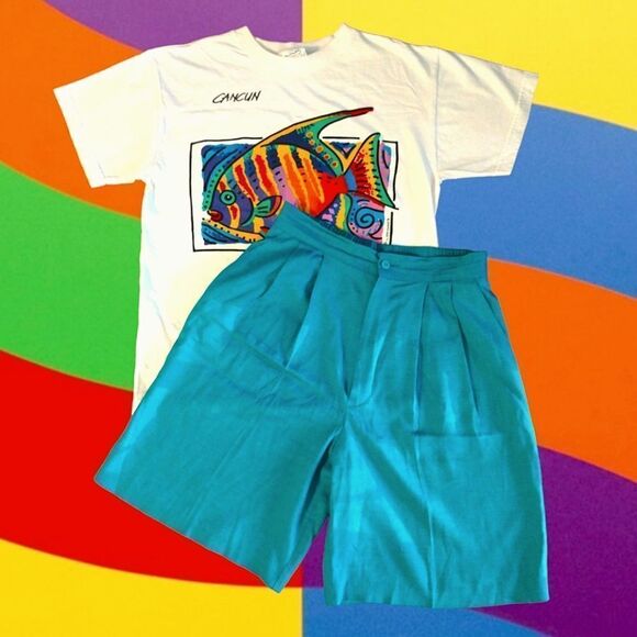 VTG Ellen Figg Green Ultra High Rise Linen Blend Bermuda Mom Shorts SZ 10 - Picture 16 of 16